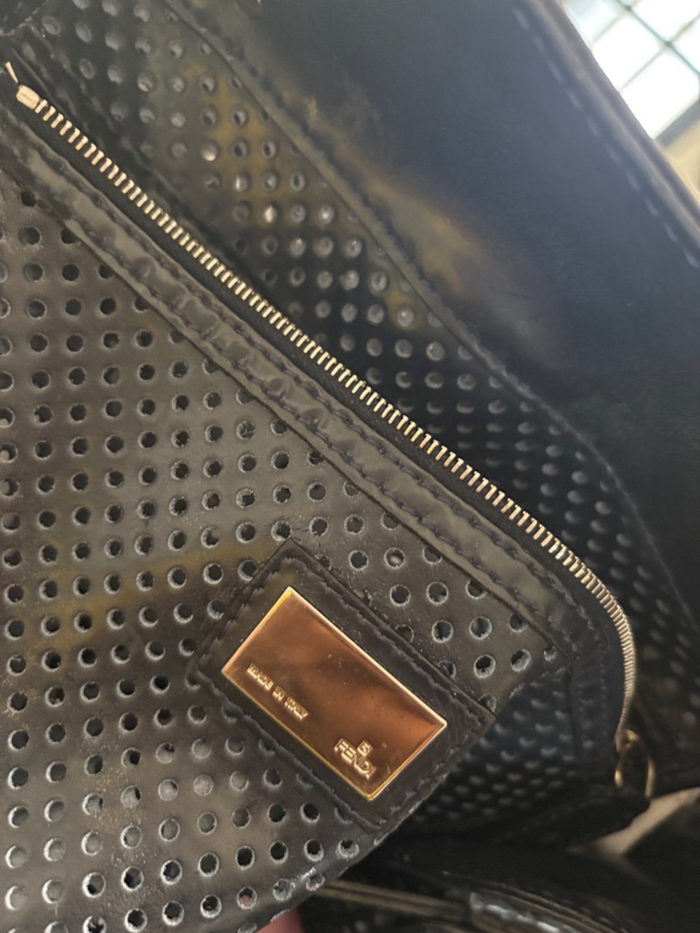 Fendi navy blue Perforated Leather Shoulder Bag with Logo Detail - Picture 8 of 8